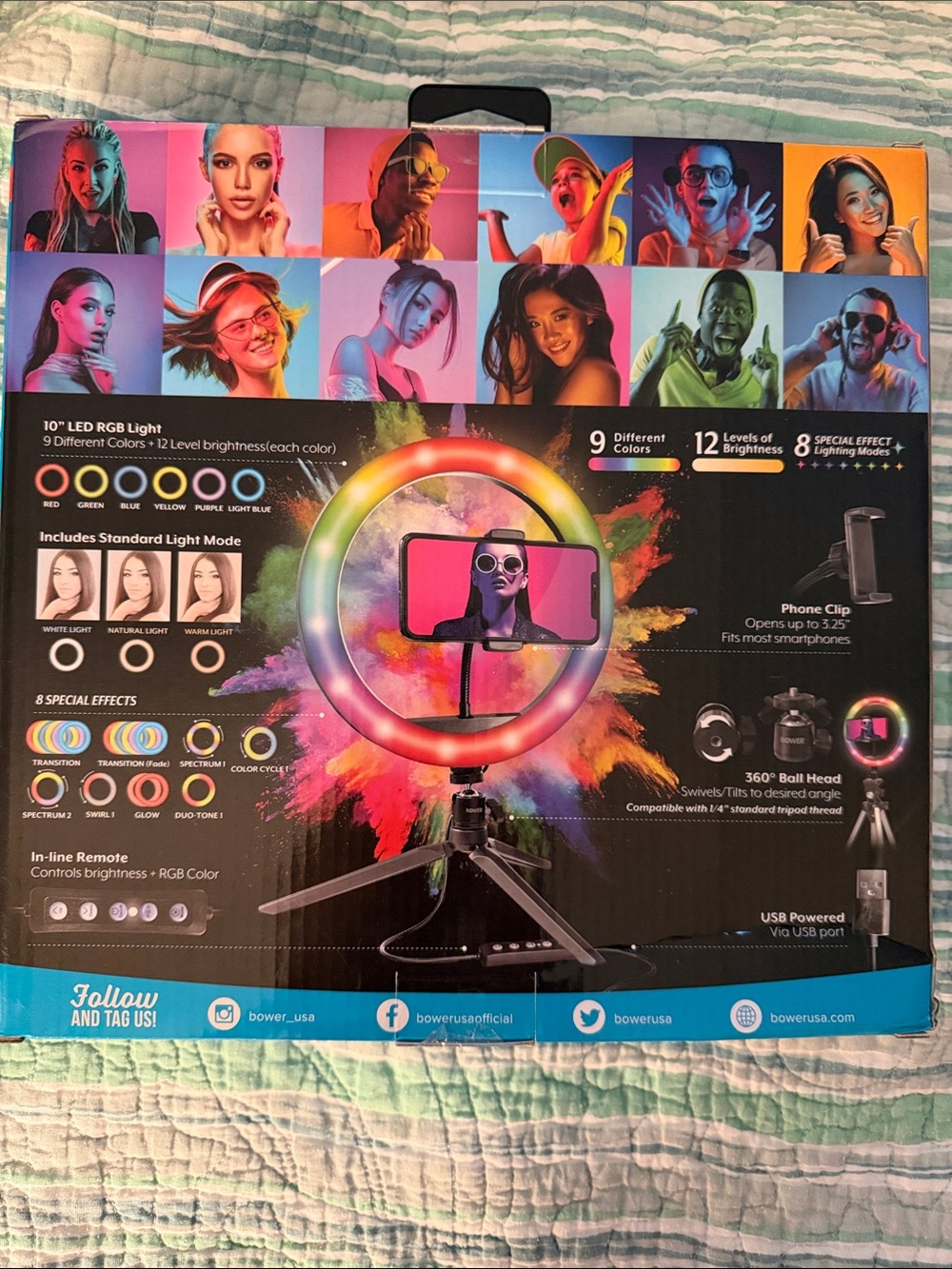 Bower 10" RGB Tabletop Ring Light with Tripod & Phone Holder - Multicolor - Picture 2 of 3